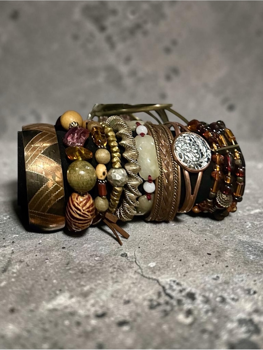 Boho Mixed Brown Gold Bracelet Stack Layered Beaded Statement Arm Party Set
